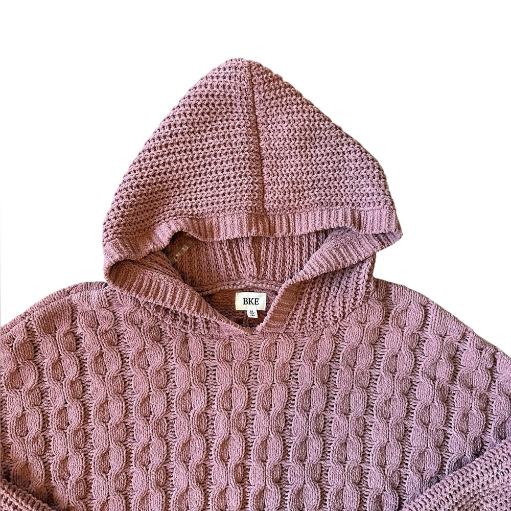 BKE dusty rose/mauve distressed hem hooded oversized sweater size Medium - Picture 3 of 6